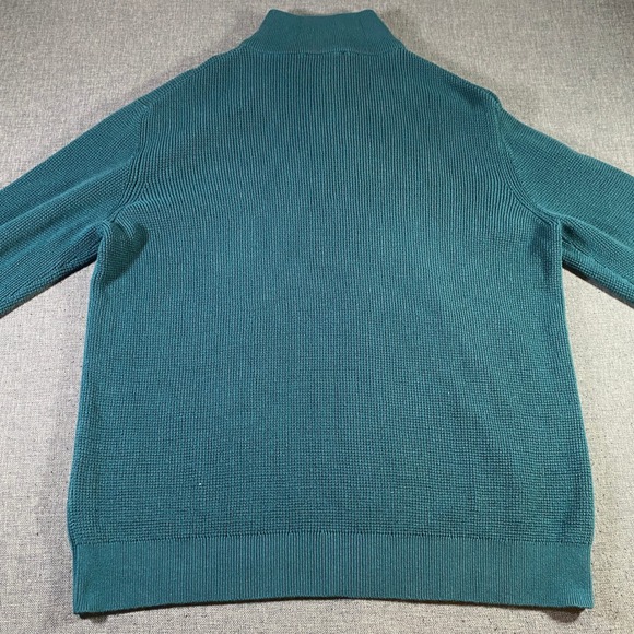 Vineyard Vines Mens Quarter Zip Pullover Sweater Teal Green Waffle Knit Cotton - Picture 3 of 7
